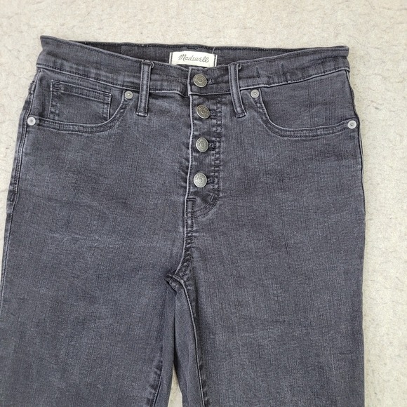 Madewell 9" High-Rise Skinny Jeans Women 29 Black Faded Button Fly Stretch Denim - Picture 2 of 13